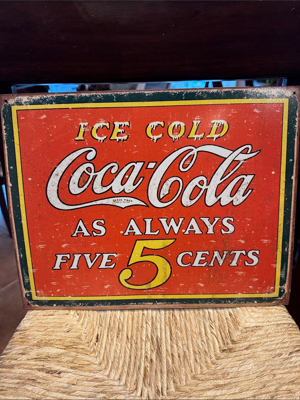 Licensed Vintage Ice Cold Coca-Cola As Always Five Cents Metal Sign